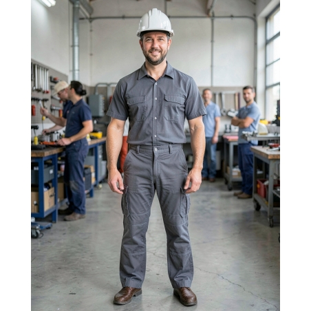Pantalon de travail homme Jackson – Poches genoux canvas Gris, grande longueur — mise en situation : Industrie, Portrait