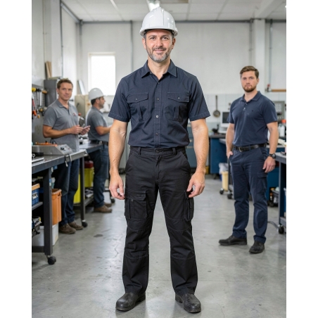 Pantalon de travail homme Jackson – Poches genoux canvas Noir, grande longueur — mise en situation : Industrie, Portrait