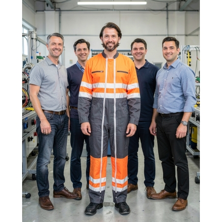 Bleu de travail Orange : COMBINAISON Haute visibilité Bleu de travail Orange HV EN 20471 GRIS/ORANGE — mise en situation