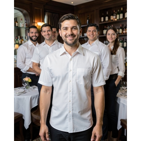 Chemise Homme Serveur Professionnelle manches courtes Personnalisable — mise en situation : Service en salle / bar, Équipe de