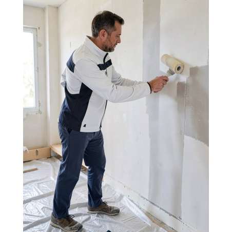 Veste de travail Lulea blanc et gris — mise en situation : batiment_blanc_action,