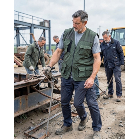 Gilet de travail polaire Mach2 vert et noir — mise en situation : exterieur_chantier_action,