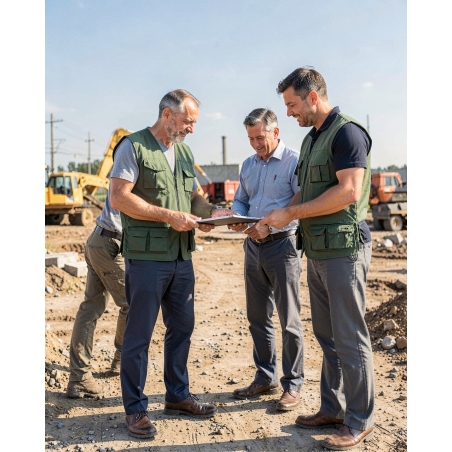 Gilet de travail polaire Mach2 vert et noir — mise en situation : exterieur_chantier_equipe,