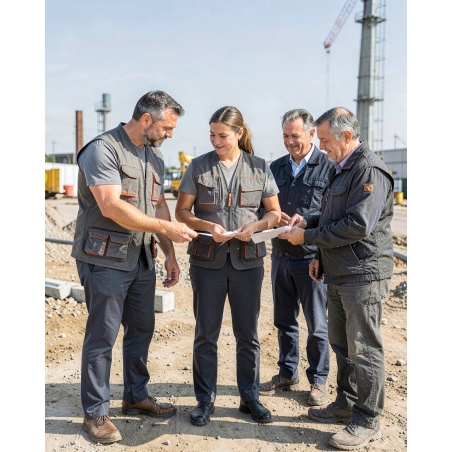 Gilet de travail polaire Mach2 gris et orange — mise en situation : exterieur_chantier_equipe,