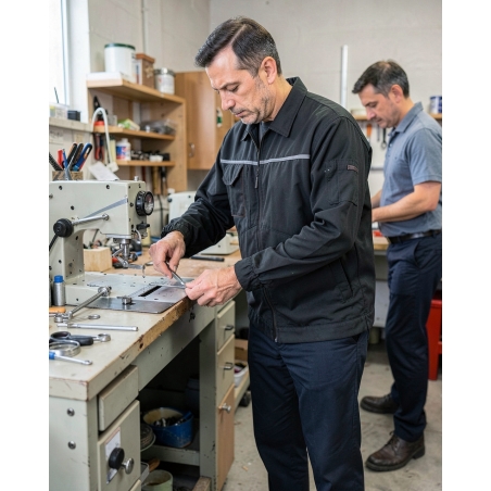 Veste de travail bicolore noir et gris — mise en situation : Industrie, Action métier