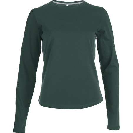 Tee shirt Femme Col Rond pour broderie Manches longues Vert Sapin