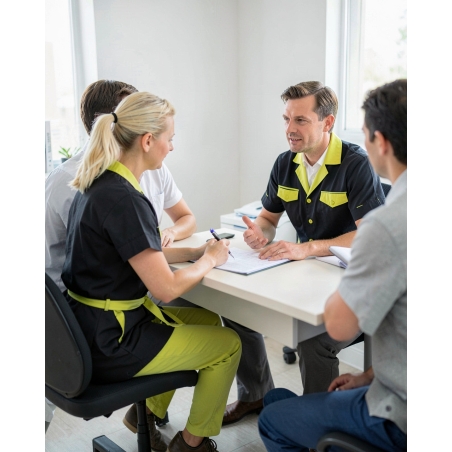 Tunique de travail Noire et vert moderne — mise en situation : Médical / infirmier, bureau_patient