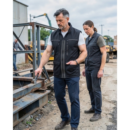 Gilet de travail polaire Nator gris et noir — mise en situation : exterieur_chantier_action,