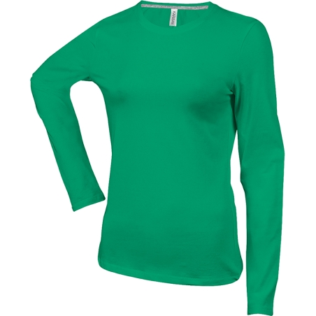 Tshirt Femme Col Rond Manches Flocage Longues Coton Vert