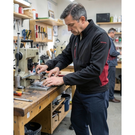 Veste de travail bicolore noir et rouge – Mysen 2 — mise en situation : Industrie, Action métier