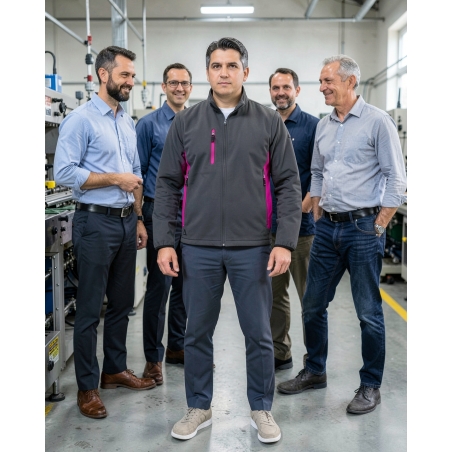 Veste de travail bicolore gris et fuchsia – Mysen 2 — mise en situation : Industrie, Équipe