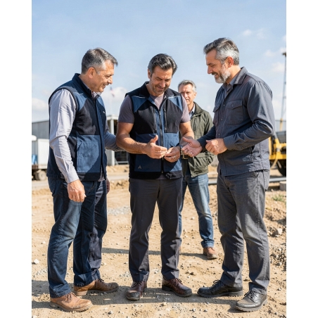 Gilet polaire bleu marine de travail — mise en situation : exterieur_chantier_equipe,