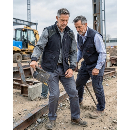 Gilet polaire gris de travail — mise en situation : exterieur_chantier_action,