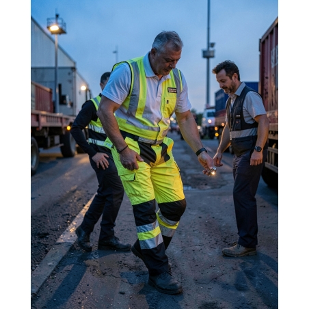 Pantalon de travail haute visibilité jaune fluo Mach HV — mise en situation : hv_crepuscule_exterieur,