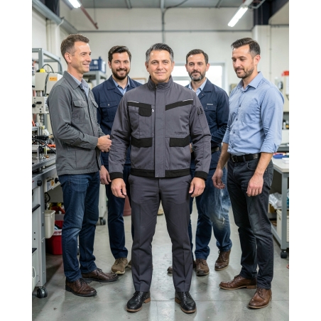 Veste de travail M2 Corporate V2 gris et noir — mise en situation : Industrie, Équipe