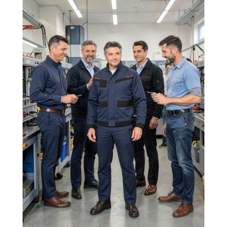 Veste de travail M2 Corporate V2 bleu marine et noir — mise en situation : Industrie, Équipe