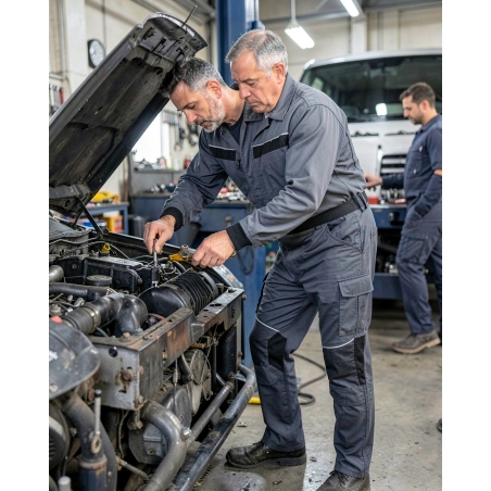 Combinaison de travail Corporate M2 V2 gris et noir — mise en situation : mecanique_action,