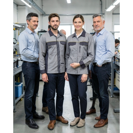 Surchemise de travail M2 Corporate gris clair et gris foncé — mise en situation : Industrie, Équipe