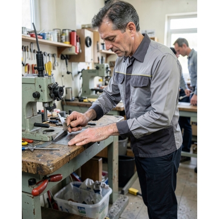 Surchemise de travail M2 Corporate gris clair et gris foncé — mise en situation : Industrie, Action métier