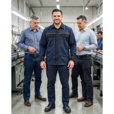 Surchemise de travail M2 Corporate bleu marine et noir — mise en situation : Industrie, Équipe