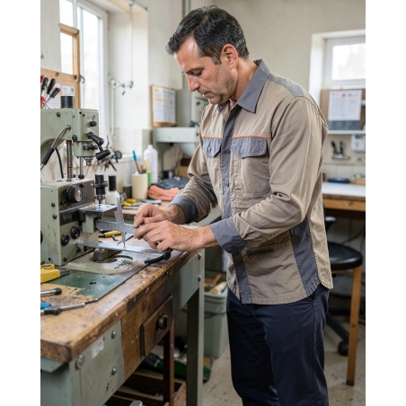 Surchemise de travail M2 Corporate beige et gris — mise en situation : Industrie, Action métier