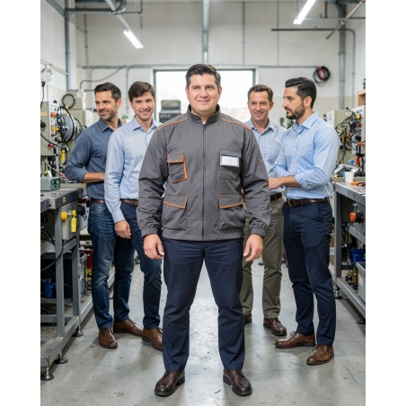 Veste de travail Panostyle gris et orange — mise en situation : Industrie, Équipe