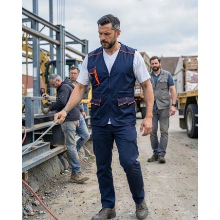Gilet de travail polaire Panostyle bleu marine — mise en situation : exterieur_chantier_action,