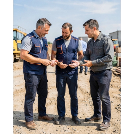 Gilet de travail polaire Panostyle bleu marine — mise en situation : exterieur_chantier_equipe,
