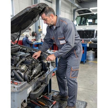 Combinaison de travail 1 zip bicolore Gris et Orange — mise en situation : mecanique_action,