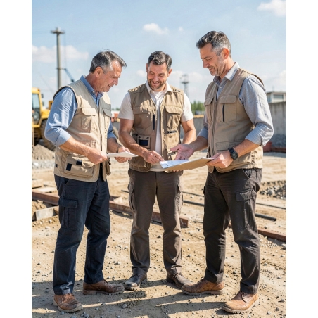 Gilet de travail polaire Mach5 Spring beige — mise en situation : exterieur_chantier_equipe,