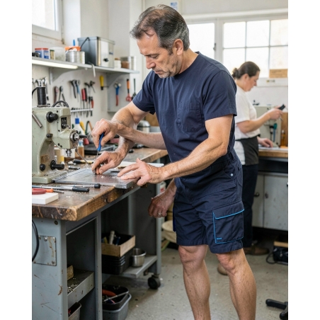 Bermuda de travail Mach2 bleu marine — mise en situation : Industrie, Action métier
