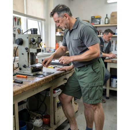 Bermuda de travail Mach2 vert et noir — mise en situation : Industrie, Action métier