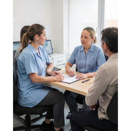 Tunique de travail femme Manches courte col tailleur — mise en situation : Médical / infirmier, bureau_patient