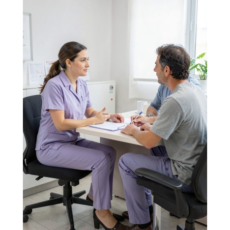 Pantalon médical femme ventre plat parme — mise en situation : Médical / infirmier, bureau_patient