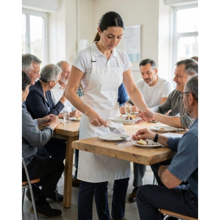 Tablier bavette blanc c'est moi le chef — mise en situation : tablier_salle_action,
