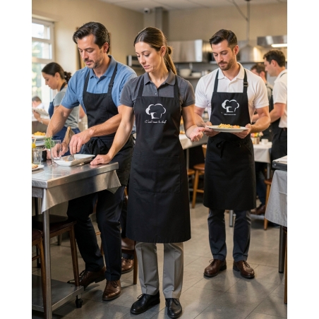 Tablier bavette noir c'est moi le chef — mise en situation : tablier_salle_equipe,