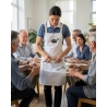 Tablier bavette blanc qu'est ce que tu mijotes — mise en situation : tablier_salle_action,