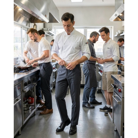 Pantalon de Cuisine gris foncé Mixte SFA — mise en situation : Cuisine / restauration, brigade_equipe