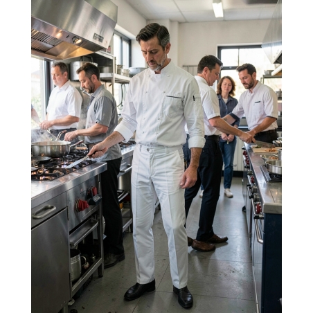 Pantalon de Cuisine blanc Mixte SFA — mise en situation : Cuisine / restauration, brigade_equipe
