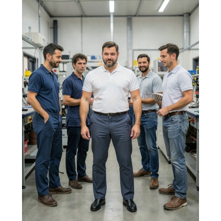 Polo piqué manches courtes homme White — mise en situation : Industrie, Équipe