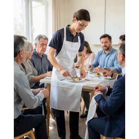 Tablier PVC blanc imperméable — mise en situation : tablier_salle_action,