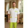 Soignant en tunique médicale homme blanche parements vert lime