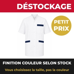 Tunique médicale homme pas cher en déstockage, blanche, finition couleur selon disponibilité du stock