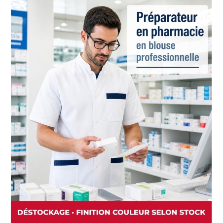 Préparateur en pharmacie en tunique médicale homme blanche (finition selon stock)