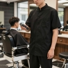 Tunique de barbier homme noire 100 % coton, col mao et pressions