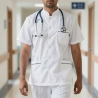 Infirmier à l'hôpital en tunique médicale homme blanche col officier et liseré marine