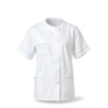 Tunique médicale femme blanche liseré bleu ciel, manches kimono, 3 poches – vue de face