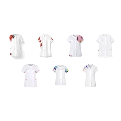 Tunique médicale femme Julia à motif placé – coccinelle, fleurs, papillons, graphique, dentiste