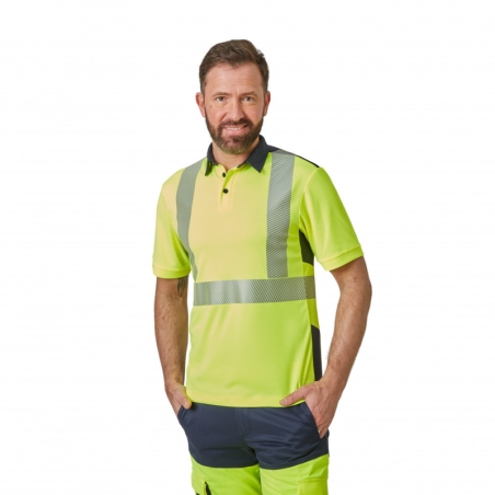 PBV Polo haute visibilité manches courtes Jaune/Marine classe 2 – vue 3