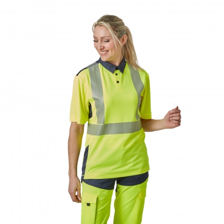 PBV Polo haute visibilité manches courtes Jaune/Marine classe 2 – vue 4